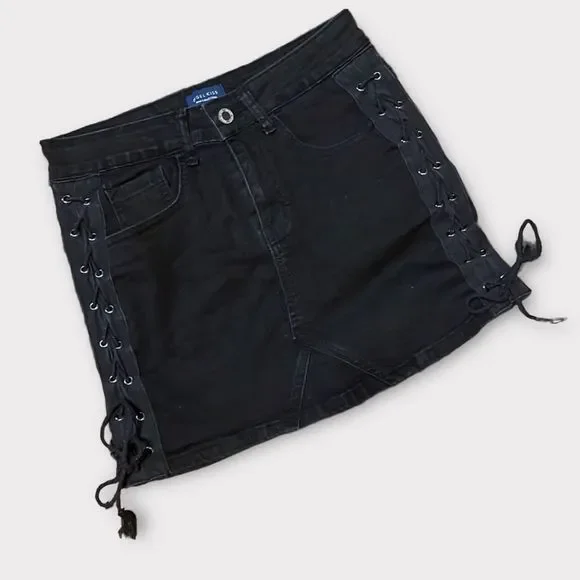 Angel Kiss Skirts Angel Kiss Black High Rise Side Lace Up Tie
